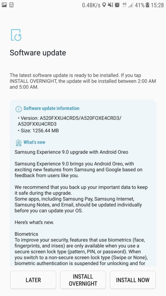 samsung galaxy a5 (2017) receiving android oreo 8.0 update in russia