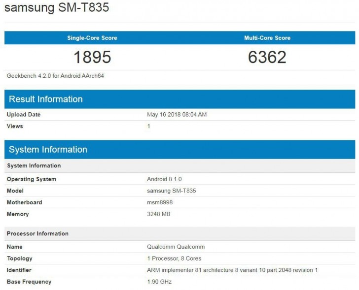samsung galaxy tab s4 spotted on geekbench with a snapdragon 835 soc