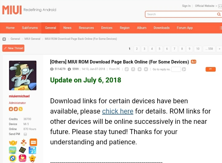 miui rom download page is now back online but not fully