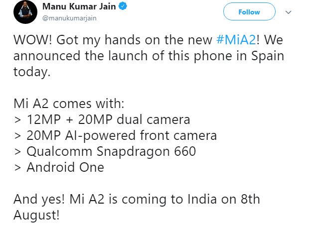 xiaomi mi a2 india 