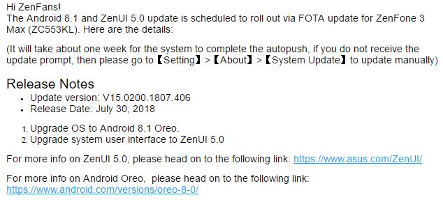 asus releases android 8.1 oreo update for zenfone 3 max