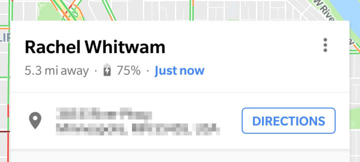 google maps location sharing now displays a contact's battery level