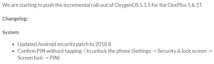 oneplus 5/5t receives august security patch through an ota update