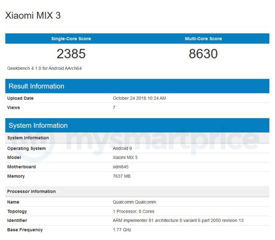 mim ix 3 geekbench