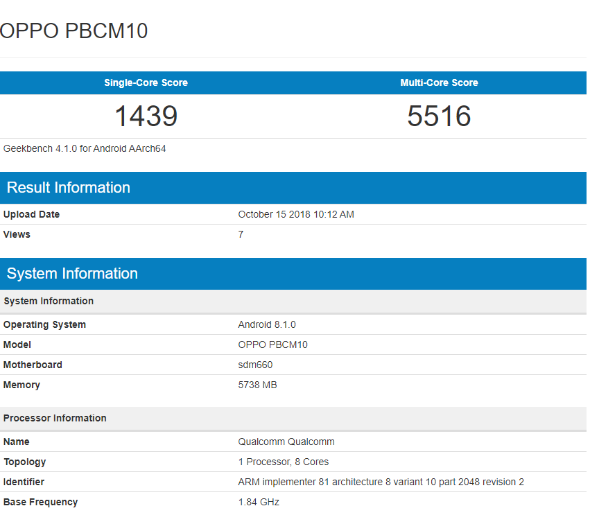 oppo r15x geekbench 