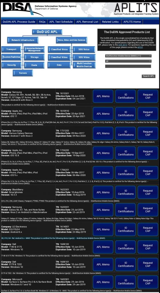 us dod approved android devices