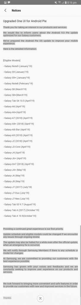 samsung oneui updated roadmap, galaxy j2 (2018) up for android pie treat