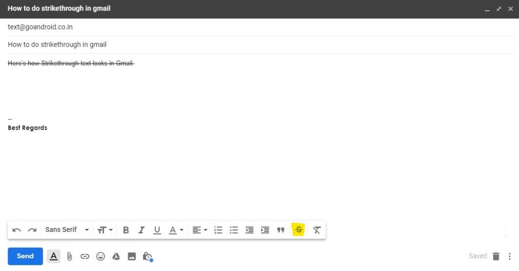 strikethrough in gmail