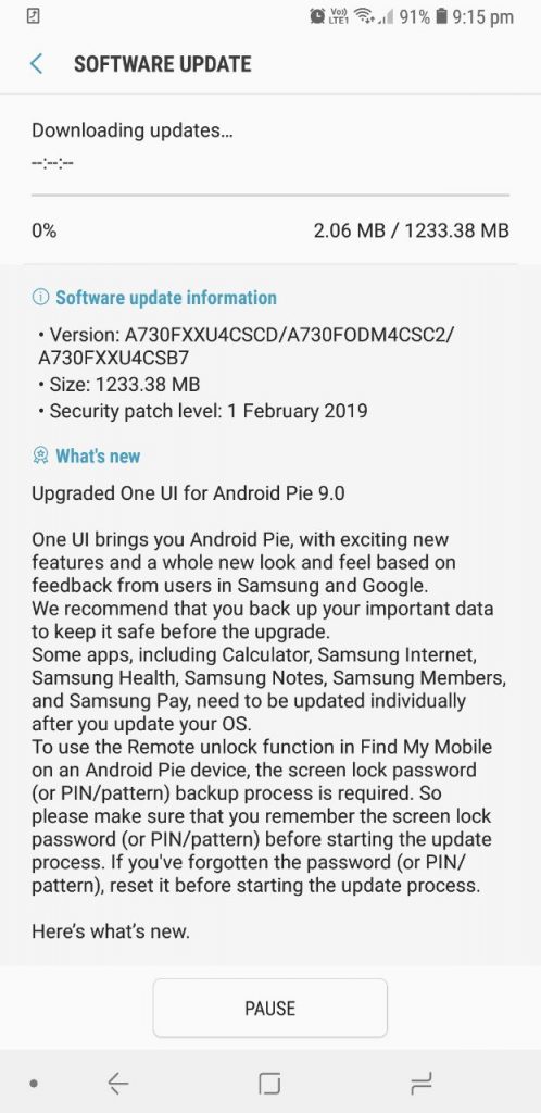 samsung galaxy a8+ receives oneui update in india