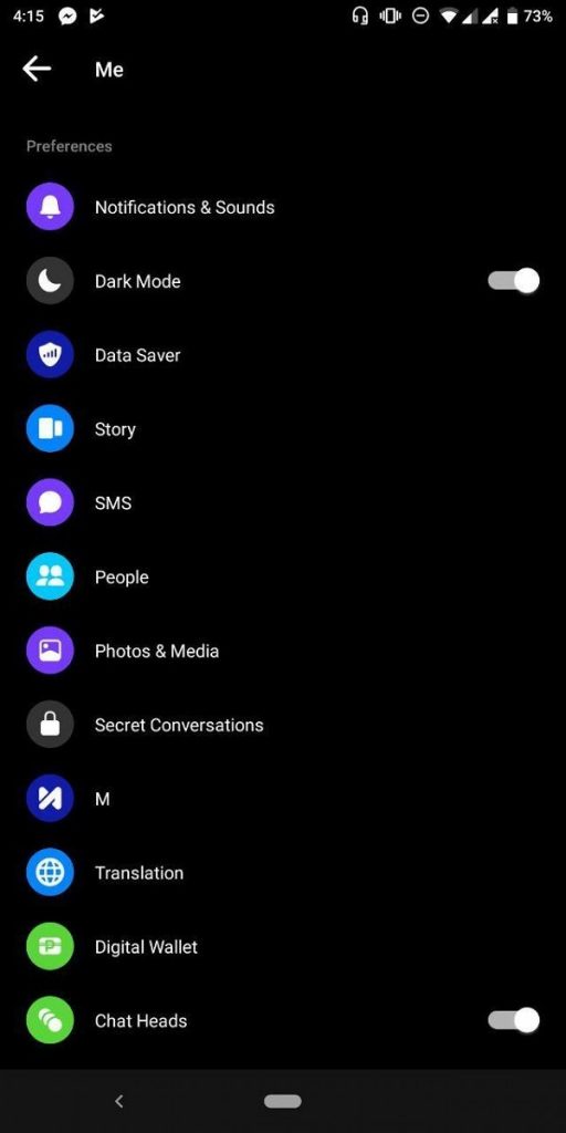 how to enable dark mode on facebook messenger