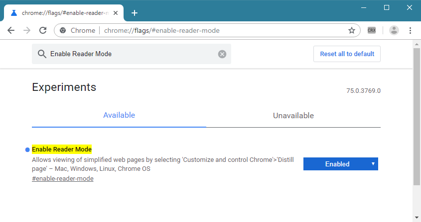 how to enable google chrome reader mode