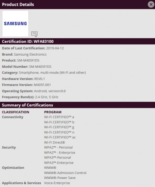 samsung galaxy m40 shows up in wi-fi certification and may launch soon