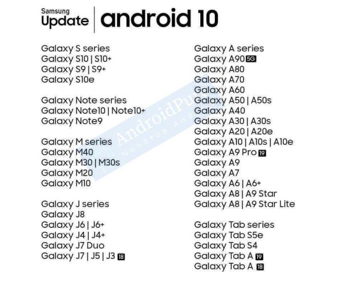 samsung android 10 update