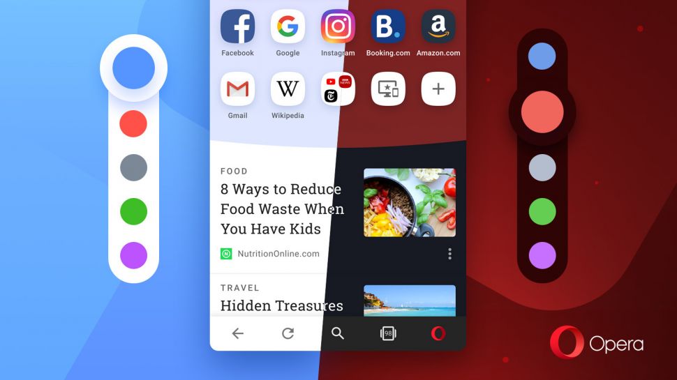 opera for android gets red, green, purple and blue color modes in addition to the dark mode