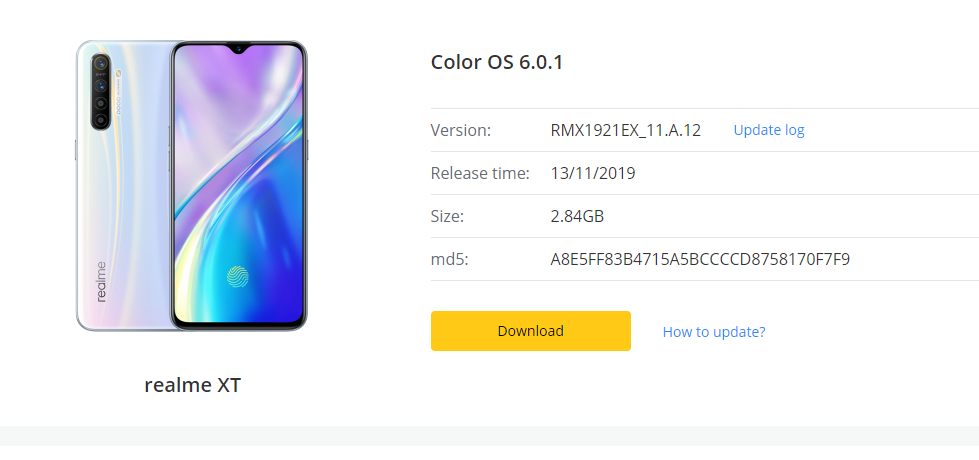 Realme XT ColorOS 6.0.1 Update