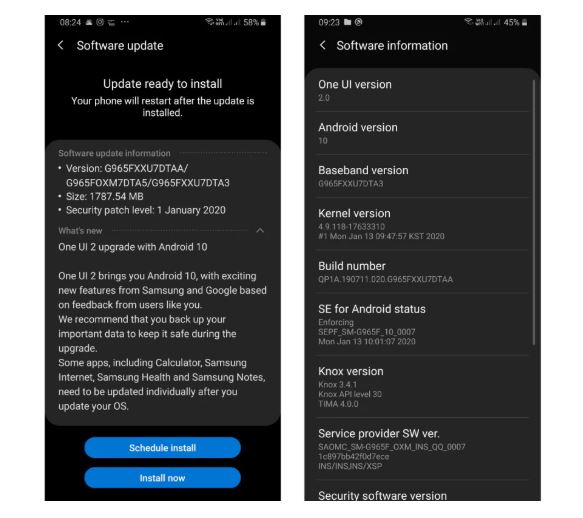 galaxy s9 android 10 update