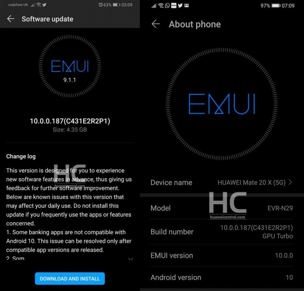 mate x20 5g emui 10 update