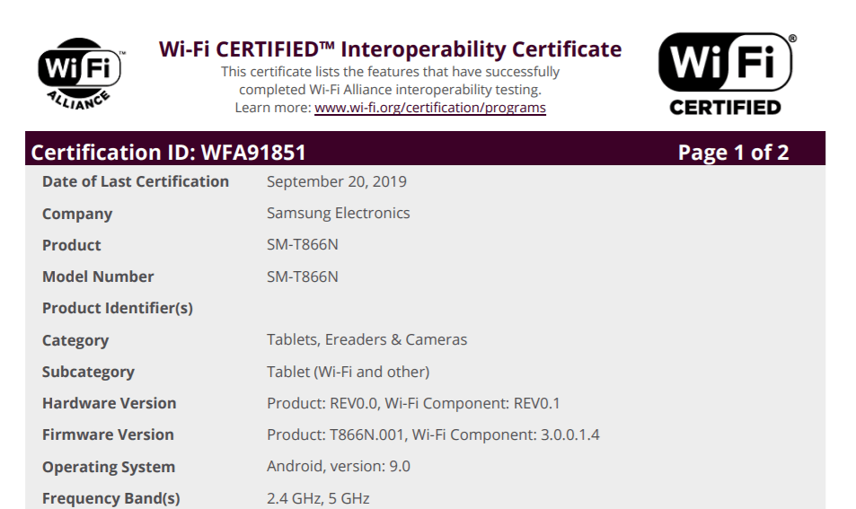 samsung galaxy tab s6 5g wifi alliance