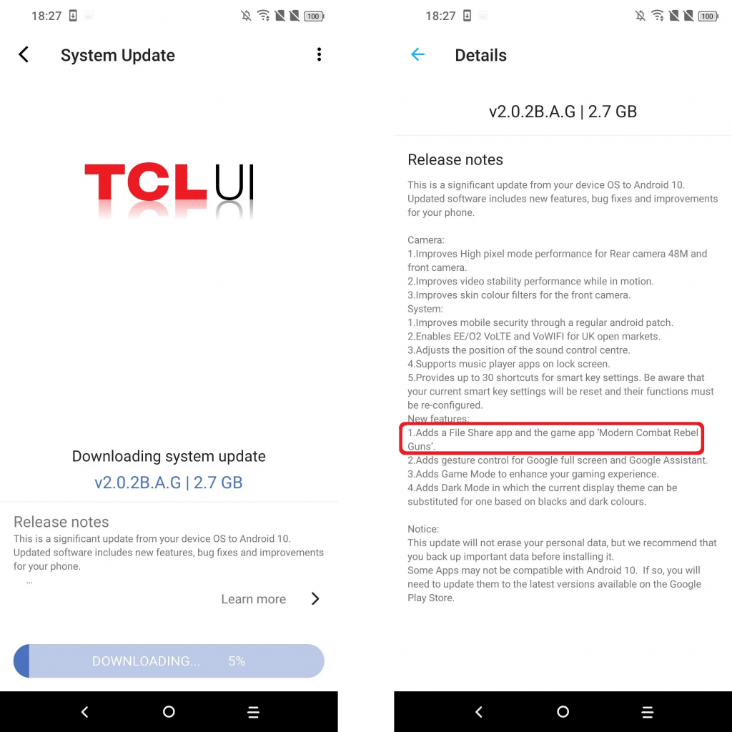 tcl plex android 10 update