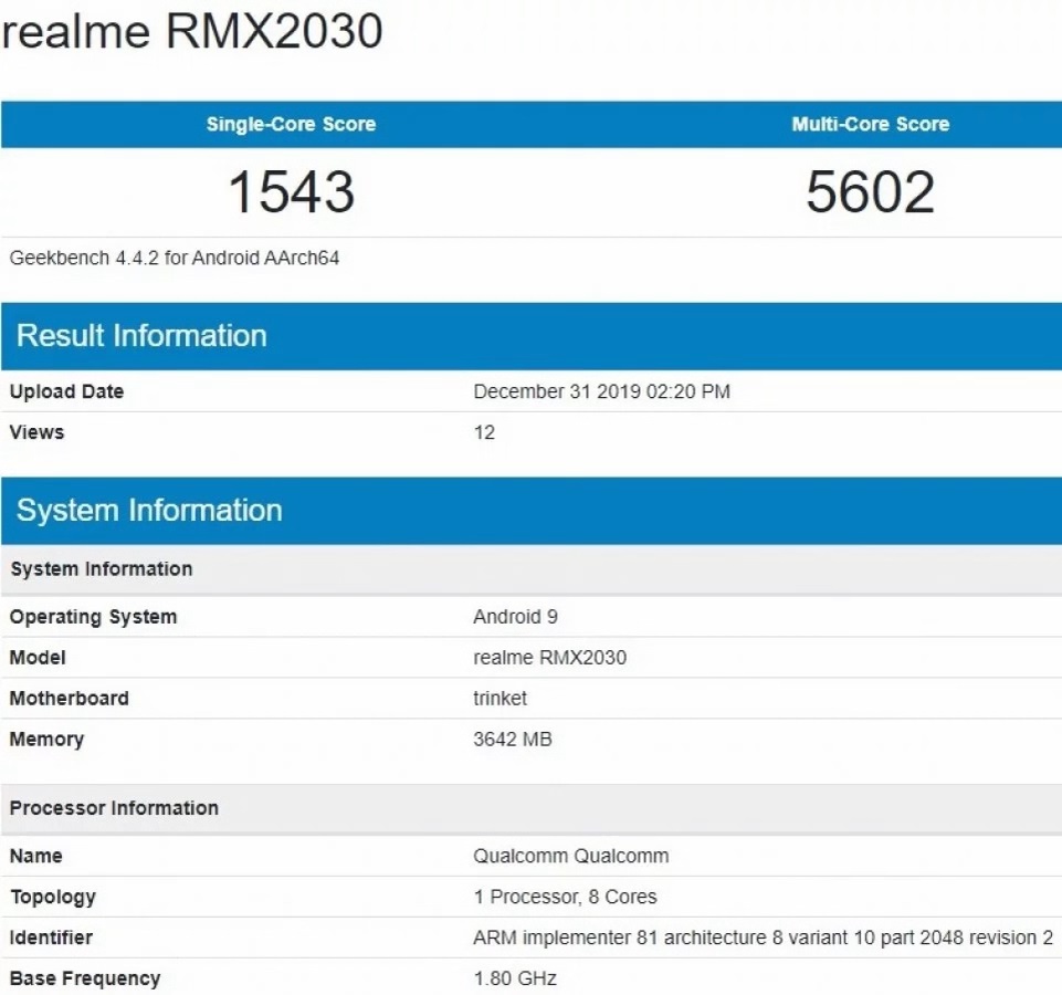 realme 5i geekbench