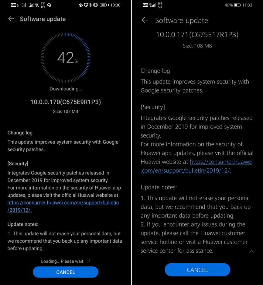 honor 10 lite and honor 20i december secuirty update
