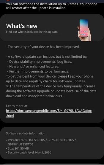 us unlocked galaxy s 10 may security patch update