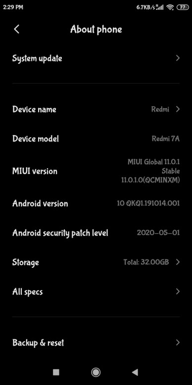 redmi 7a gets miui 11.0.1.0 (android 10) stable update in india