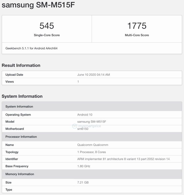 samsung galaxy m51 sm m515f geekbench