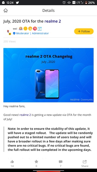 realme 2, c1 and u1 start receiving a new software update with july security patch