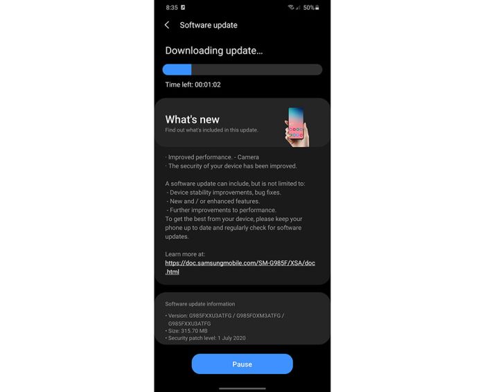 samsung galaxy s20+ gets a new update with july 2020 security patch