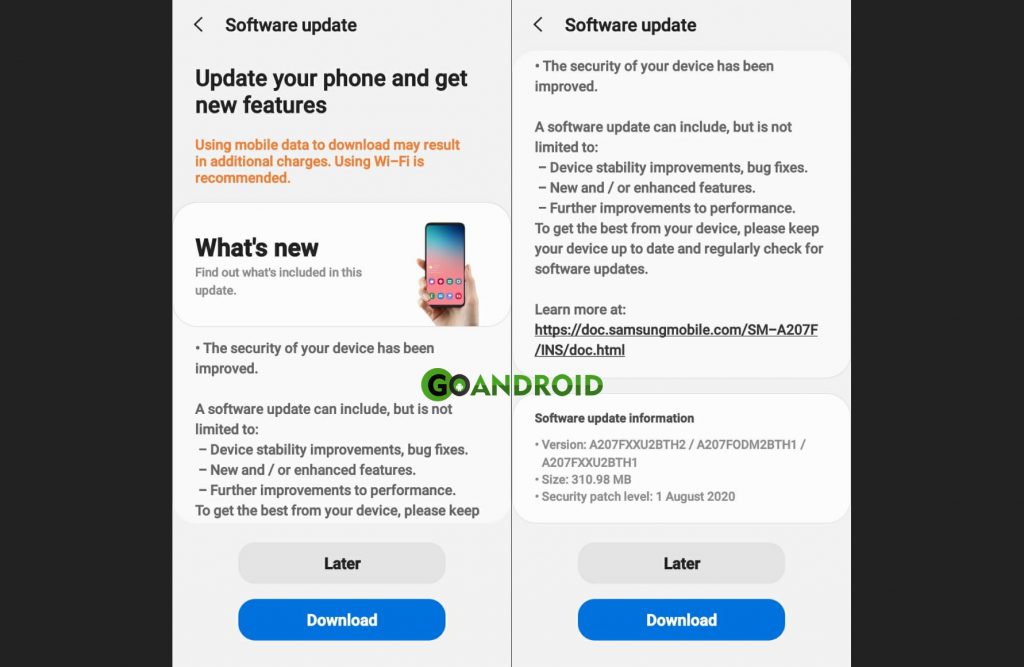 samsung galaxy a20s updates tracker