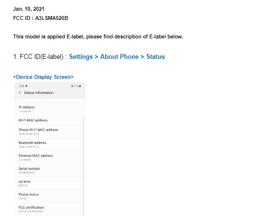 samsung galaxy a52 5g's fcc certification confirms key specifications