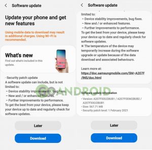 samsung galaxy a20s update