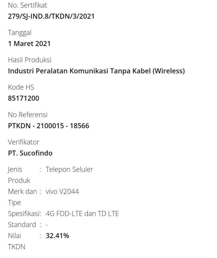 iqoo i2009 (iqoo 7) and vivo v2044 spotted at tkdn indonesia