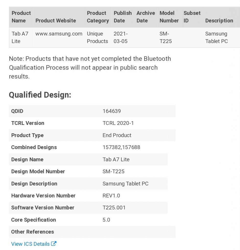 (update: bluetooth confirms galaxy tab a7 lite) samsung galaxy tab (sm-t225) with lte support appears on fcc