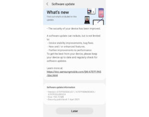 samsung galaxy a70s update