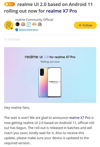 realme x7 pro receives android 11 based realme ui 2.0