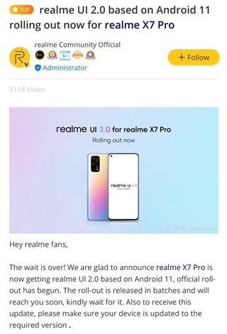 realme x7 pro receives android 11 based realme ui 2.0