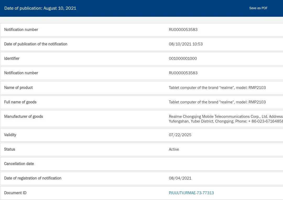 realme pad receives eec certification, launch imminent