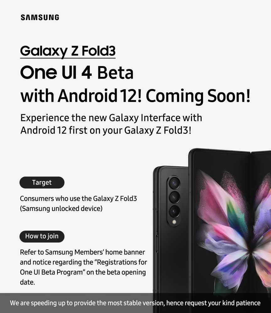 android 12 based one ui 4.0 beta is live for galaxy z fold 3 and galaxy z flip 3