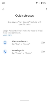 google will set up “quick phrases” to trigger assistant without “hey google”