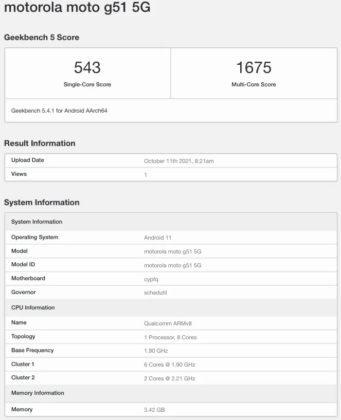 motorola moto g51 arrives at geekbench with snapdragon 750g soc