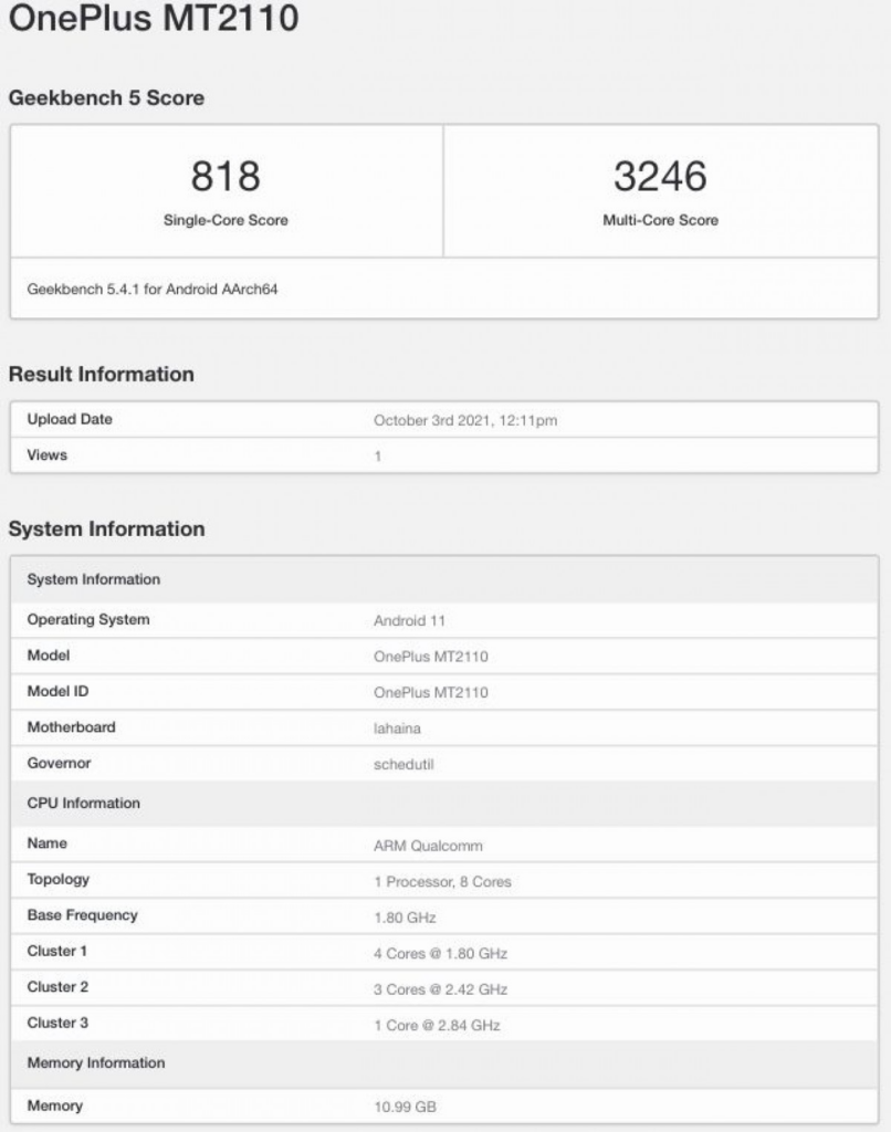 oneplus 9rt visit geekbench with snapdragon 888 chipset