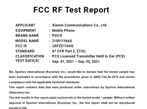 poco m4 pro 5g surfaces on fcc with model number 21091116ag