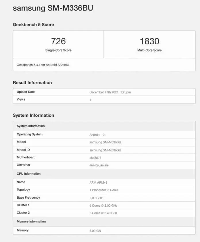 samsung galaxy m33 hits geekbench with exynos 1200 5g soc