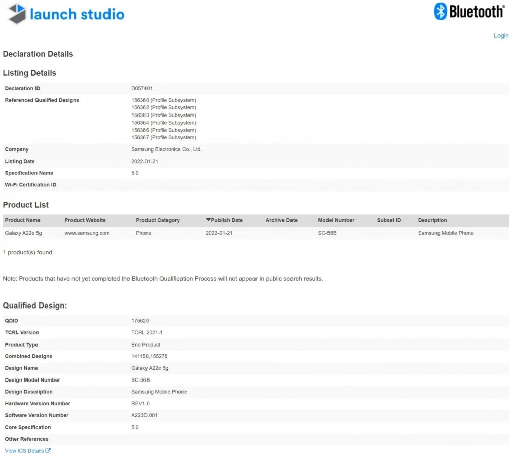 samsung galaxy a22e 5g hits bluetooth sig with model number sc-56b