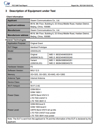 an unknown redmi phone hits fcc with model number 2afzz33l2g