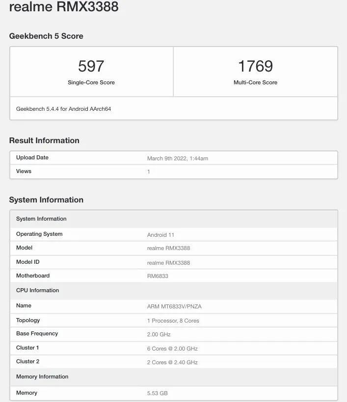 realme 9 5g arrives on geekbench with dimensity 810 soc