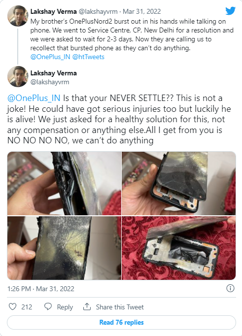 oneplus nord 2 explodes again, causing injury to the user