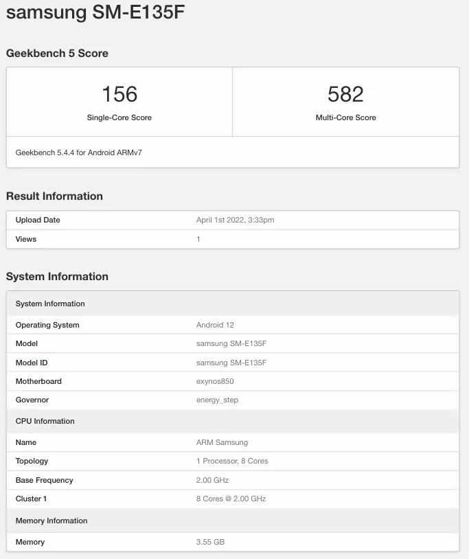 samsung galaxy f13 appears on geekbench with exynos 850 soc and more!